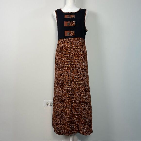 Vintage‎ Napa Valley Crinkle Artsy Midi Maxi Dress Size Small Teacher Boho 90's - Picture 1 of 9